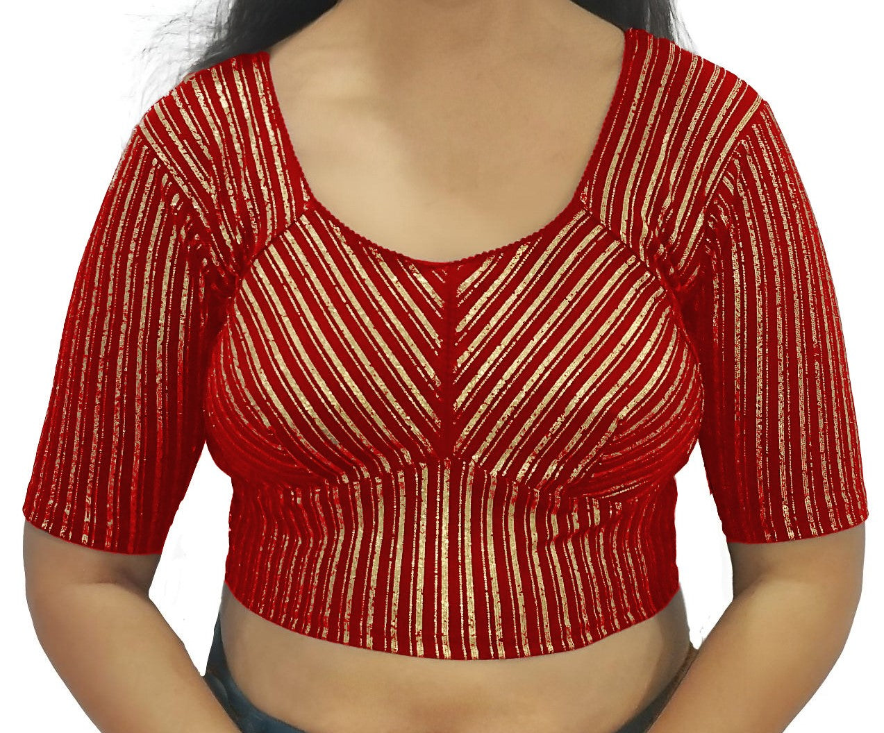 PU Fashion Jacquard Stretchable Saree Blouse | Back Hook & Katroi Design