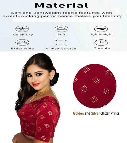 PU Fashion Stretchable Velvet Sequin Blouse for Saree, Lehenga, and Party Wear