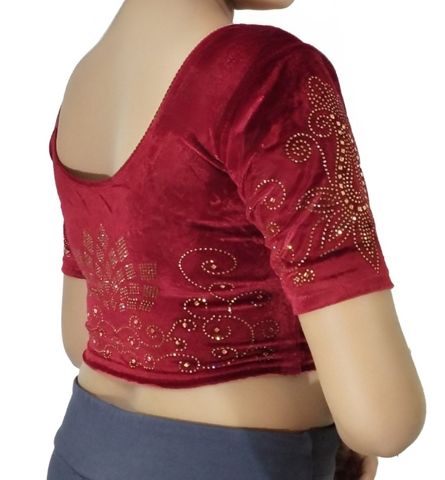 PU Fashion Women's Fancy Velvet Blouse with Stone Work | Stylish Readymade Saree Blouse for Party & Wedding