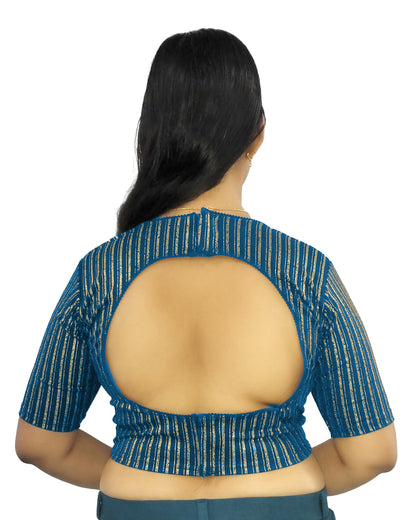 PU Fashion Jacquard Stretchable Saree Blouse | Back Hook & Katroi Design