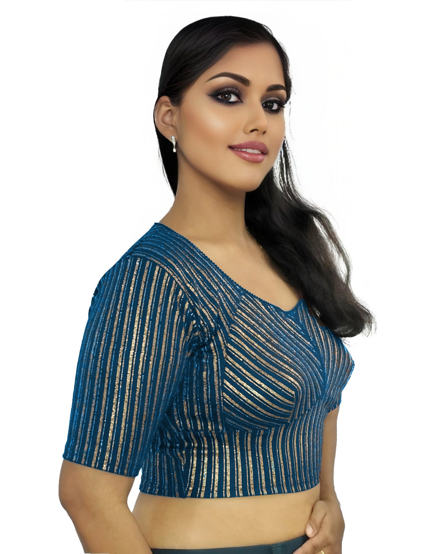 PU Fashion Jacquard Stretchable Saree Blouse | Back Hook & Katroi Design