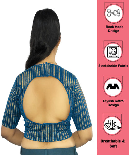 PU Fashion Jacquard Stretchable Saree Blouse | Back Hook & Katroi Design