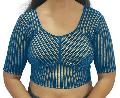 PU Fashion Jacquard Stretchable Saree Blouse | Back Hook & Katroi Design