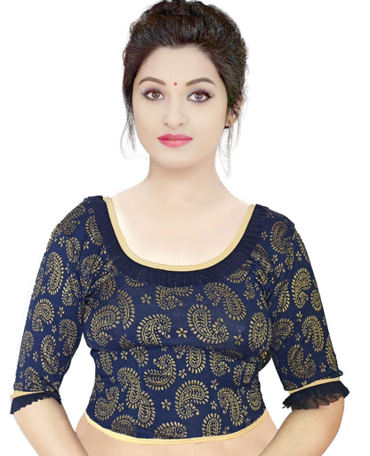PU Fashion Designer Lycra Blouse – Elegant Paisley Print, Stretchable & Comfortable