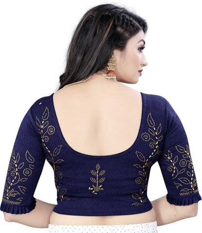 PU Fashion Stretchable Lycra Readymade Blouse with Frill & Swarovski Work