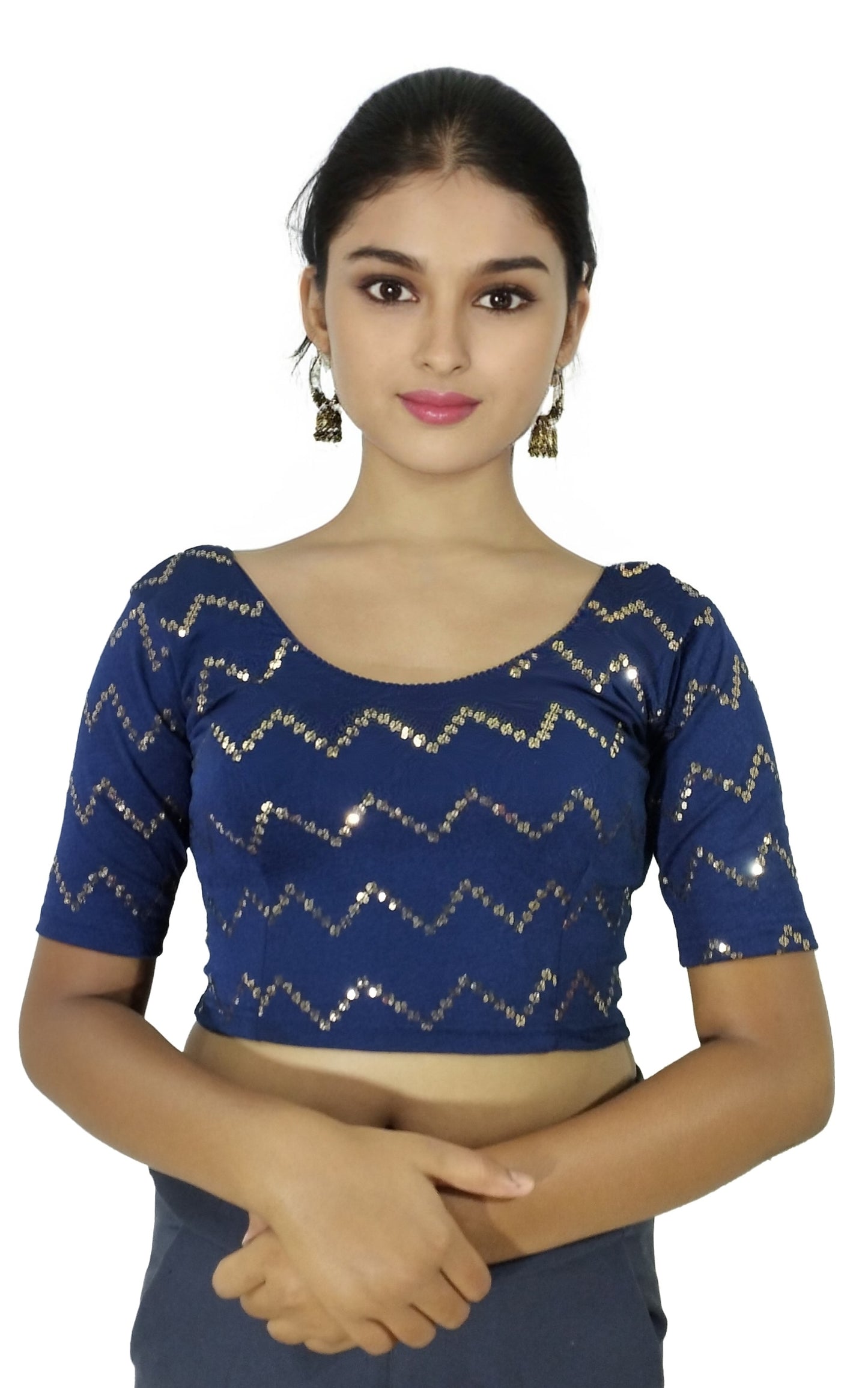PU Fashion Stylish Readymade Party Wear Stretchable Sequin Embroidered Blouse