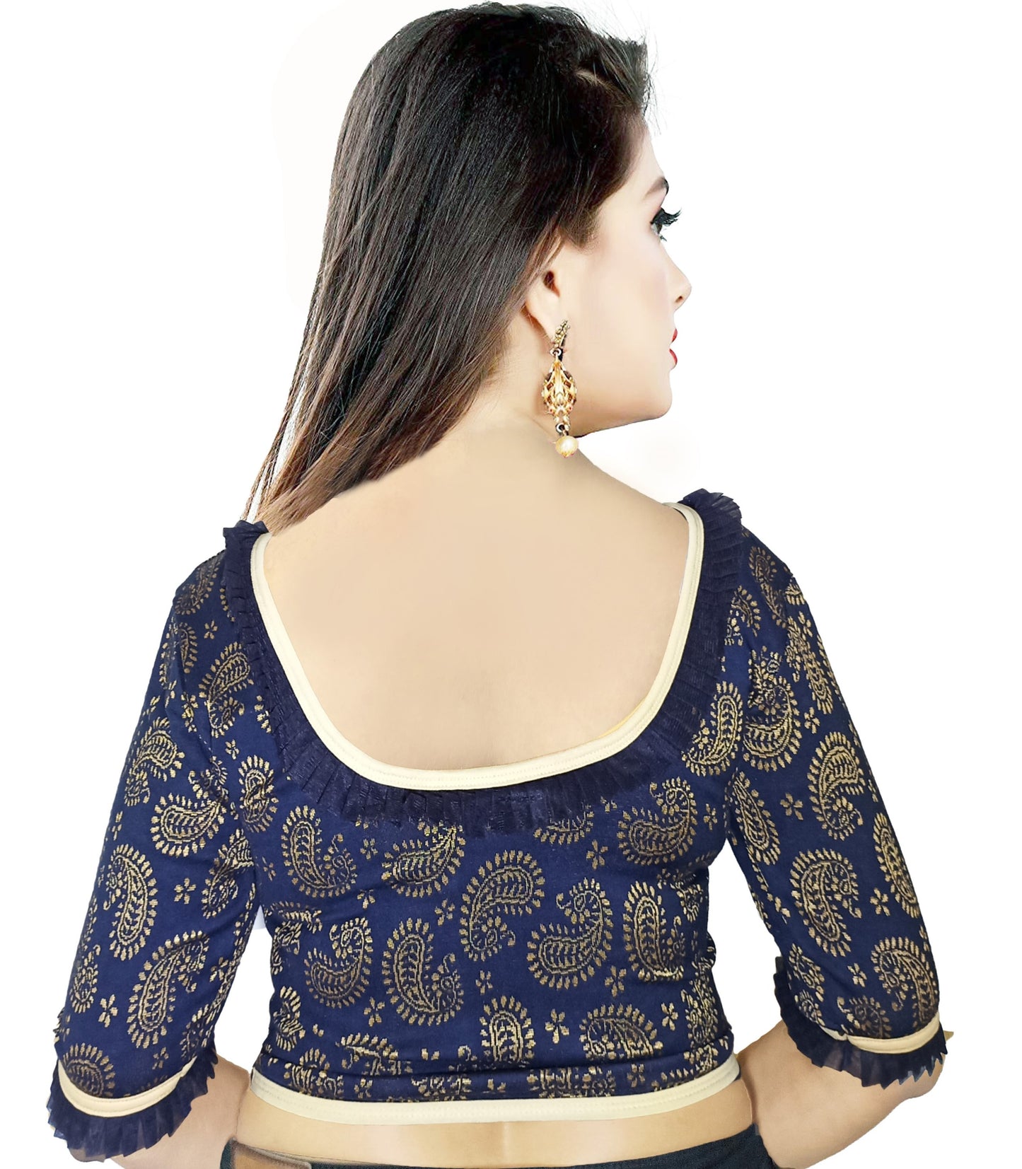 PU Fashion Designer Lycra Blouse – Elegant Paisley Print, Stretchable & Comfortable