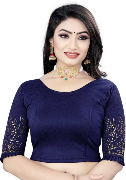 PU Fashion Stretchable Lycra Readymade Blouse with Frill & Swarovski Work