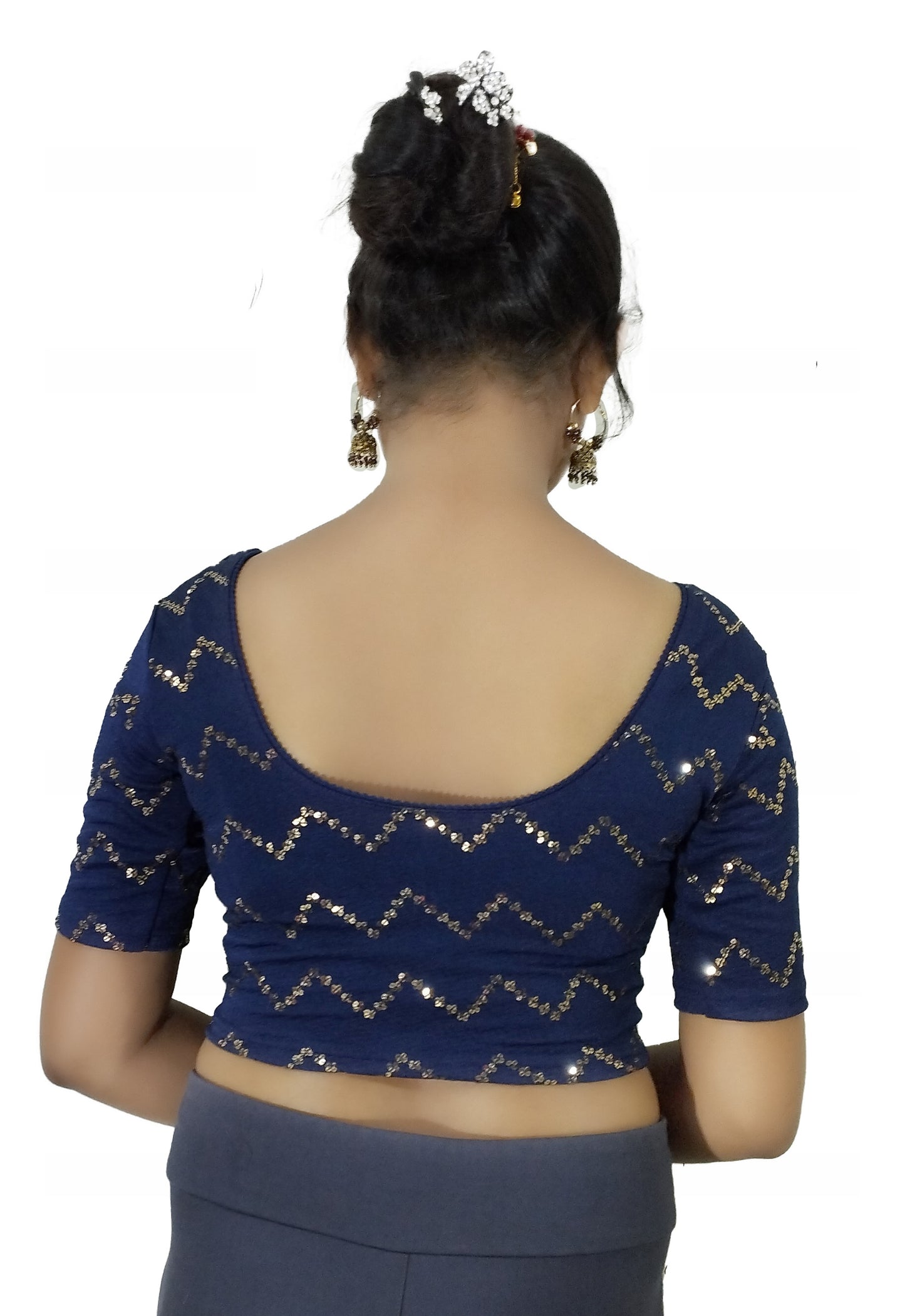 PU Fashion Stylish Readymade Party Wear Stretchable Sequin Embroidered Blouse