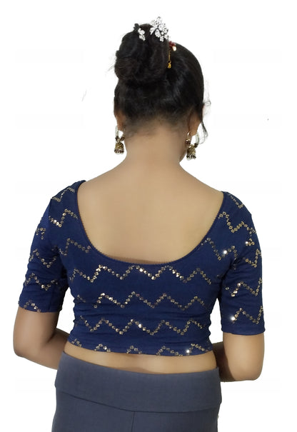 PU Fashion Stylish Readymade Party Wear Stretchable Sequin Embroidered Blouse