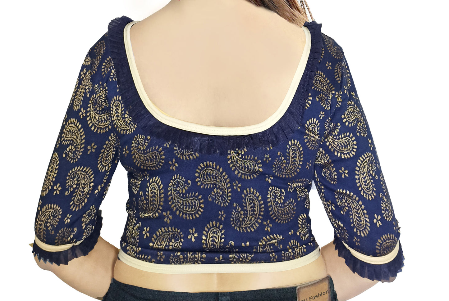 PU Fashion Designer Lycra Blouse – Elegant Paisley Print, Stretchable & Comfortable