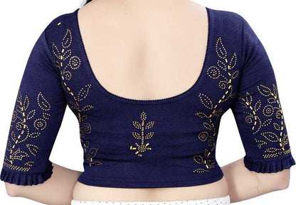 PU Fashion Stretchable Lycra Readymade Blouse with Frill & Swarovski Work