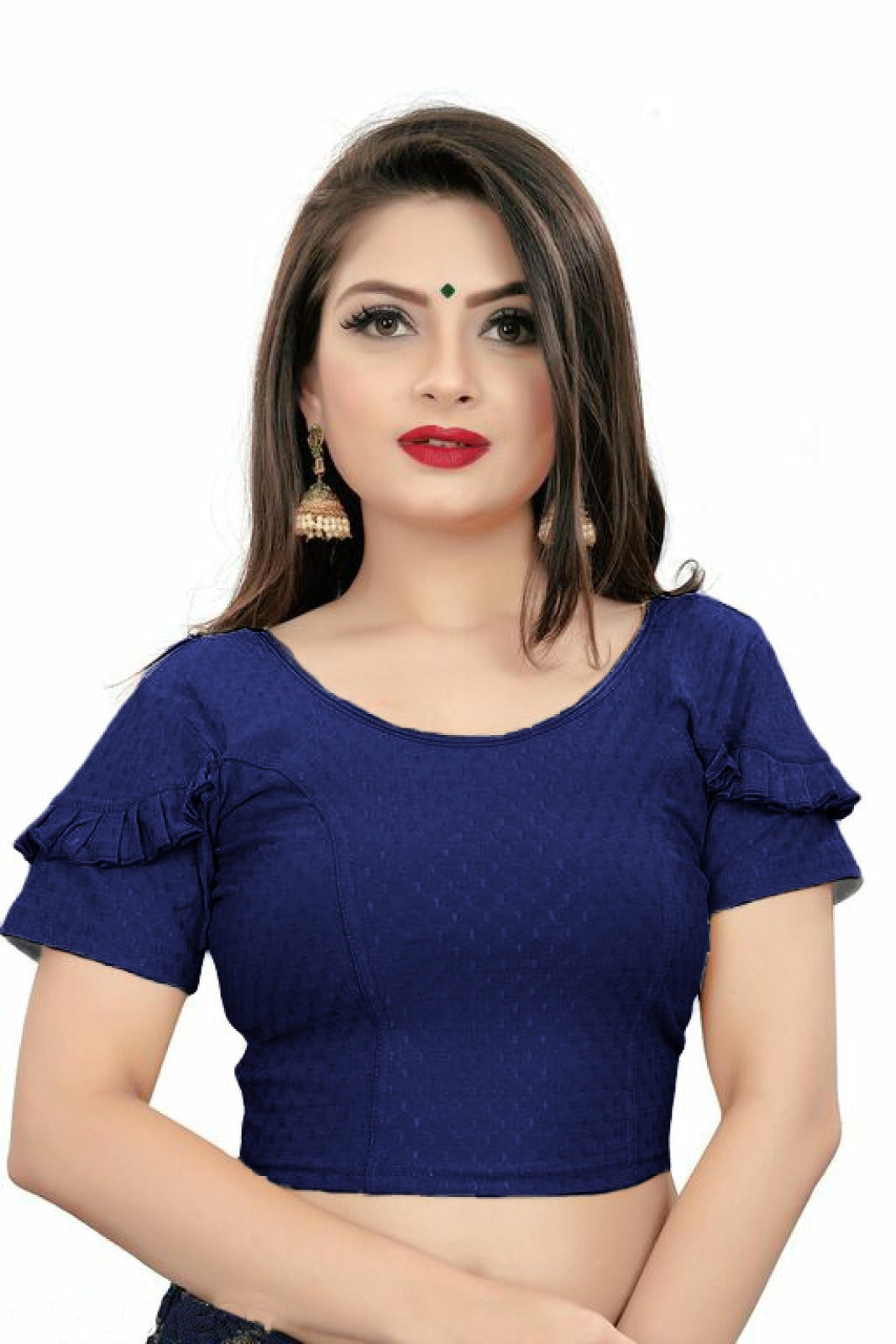 PU Fashion Fancy Frill Sleeve Blouse – Stylish Stretchable Readymade Saree Blouse