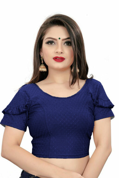 PU Fashion Fancy Frill Sleeve Blouse – Stylish Stretchable Readymade Saree Blouse