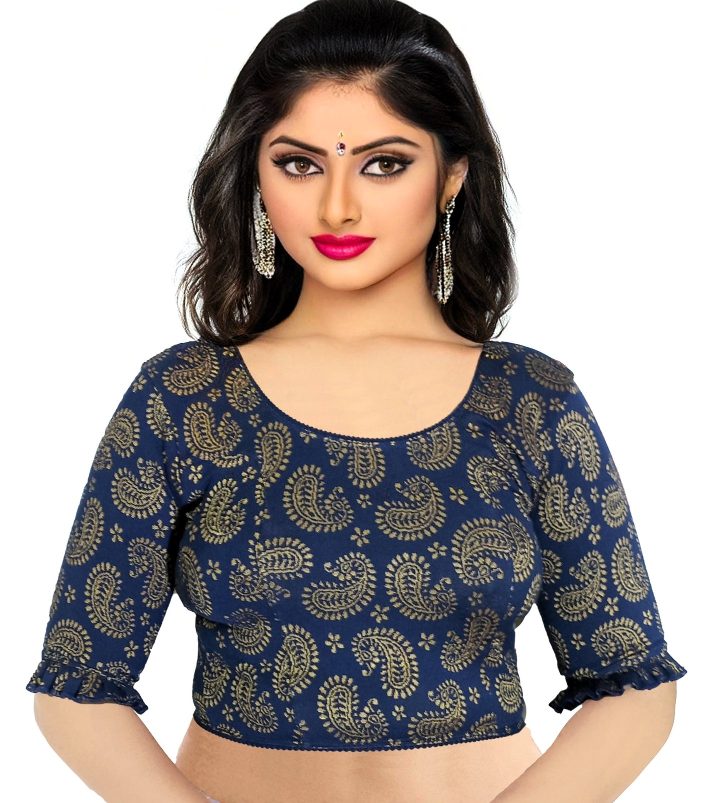Stretchable Lycra Blouse with Golden Print – Breathable & Comfortable | PU Fashion