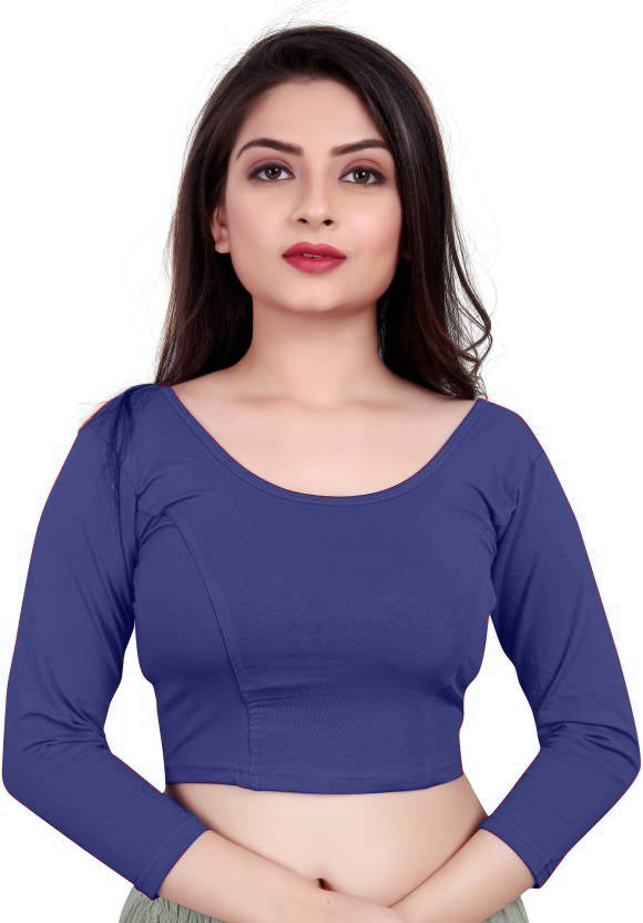 PU Fashion Cotton Stretchable Blouse – Round Neck, Full Sleeve, Readymade Crop Top