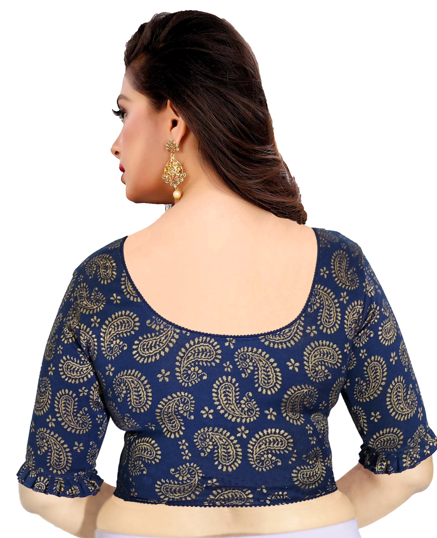 Stretchable Lycra Blouse with Golden Print – Breathable & Comfortable | PU Fashion