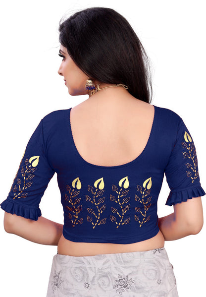 PU Fashion Women's Black Lycra Blouse with Golden Print | Readymade Stretchable Blouse
