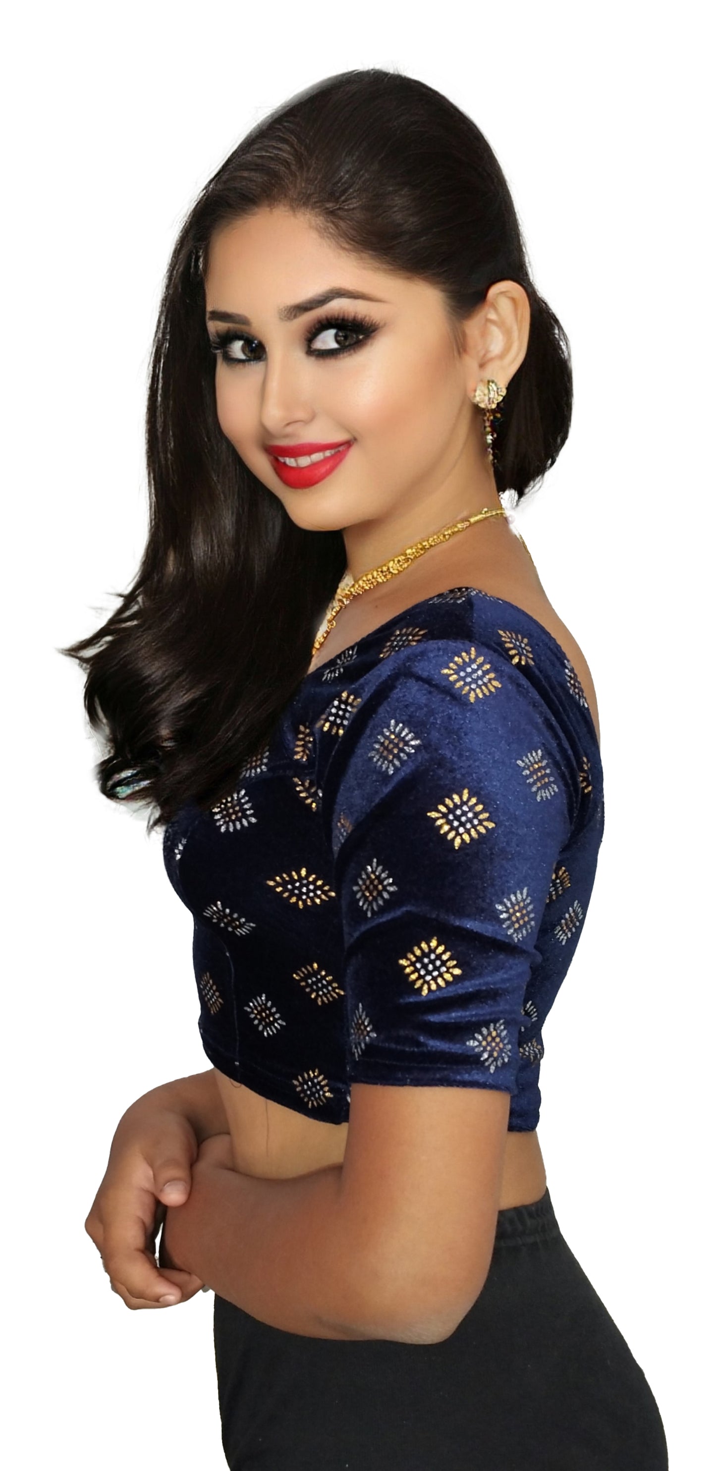 PU Fashion Stretchable Velvet Sequin Blouse for Saree, Lehenga, and Party Wear