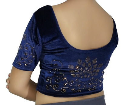 PU Fashion Women's Fancy Velvet Blouse with Stone Work | Stylish Readymade Saree Blouse for Party & Wedding