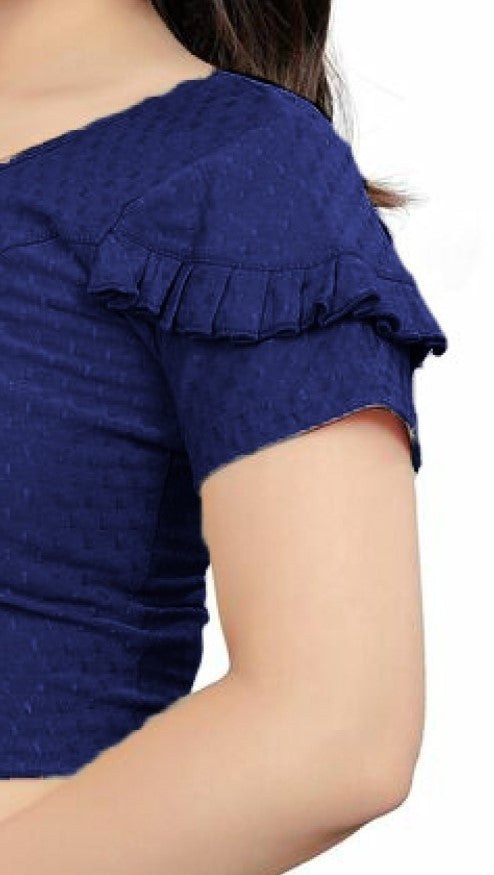 PU Fashion Fancy Frill Sleeve Blouse – Stylish Stretchable Readymade Saree Blouse