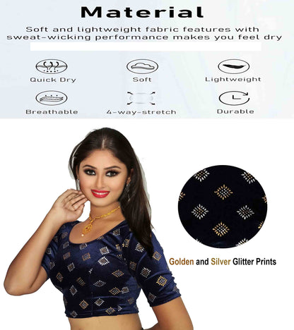 PU Fashion Stretchable Velvet Sequin Blouse for Saree, Lehenga, and Party Wear