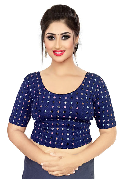 PU Fashion Pigment Print Blouse – Readymade, Stylish Multicolor Design, Elbow Sleeves