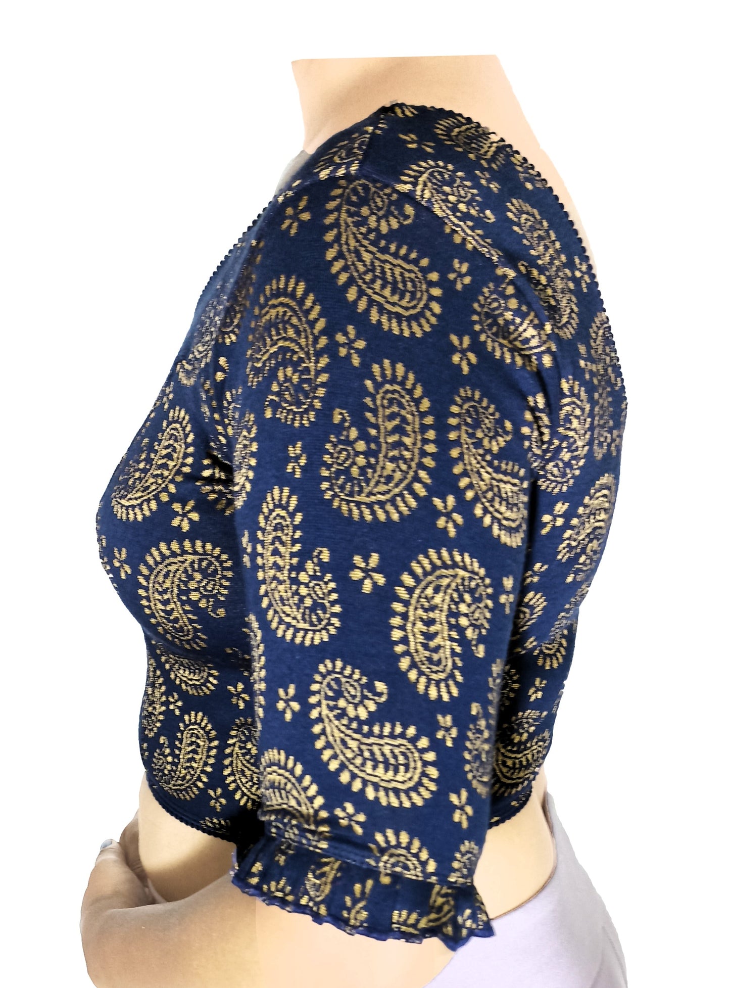 Stretchable Lycra Blouse with Golden Print – Breathable & Comfortable | PU Fashion