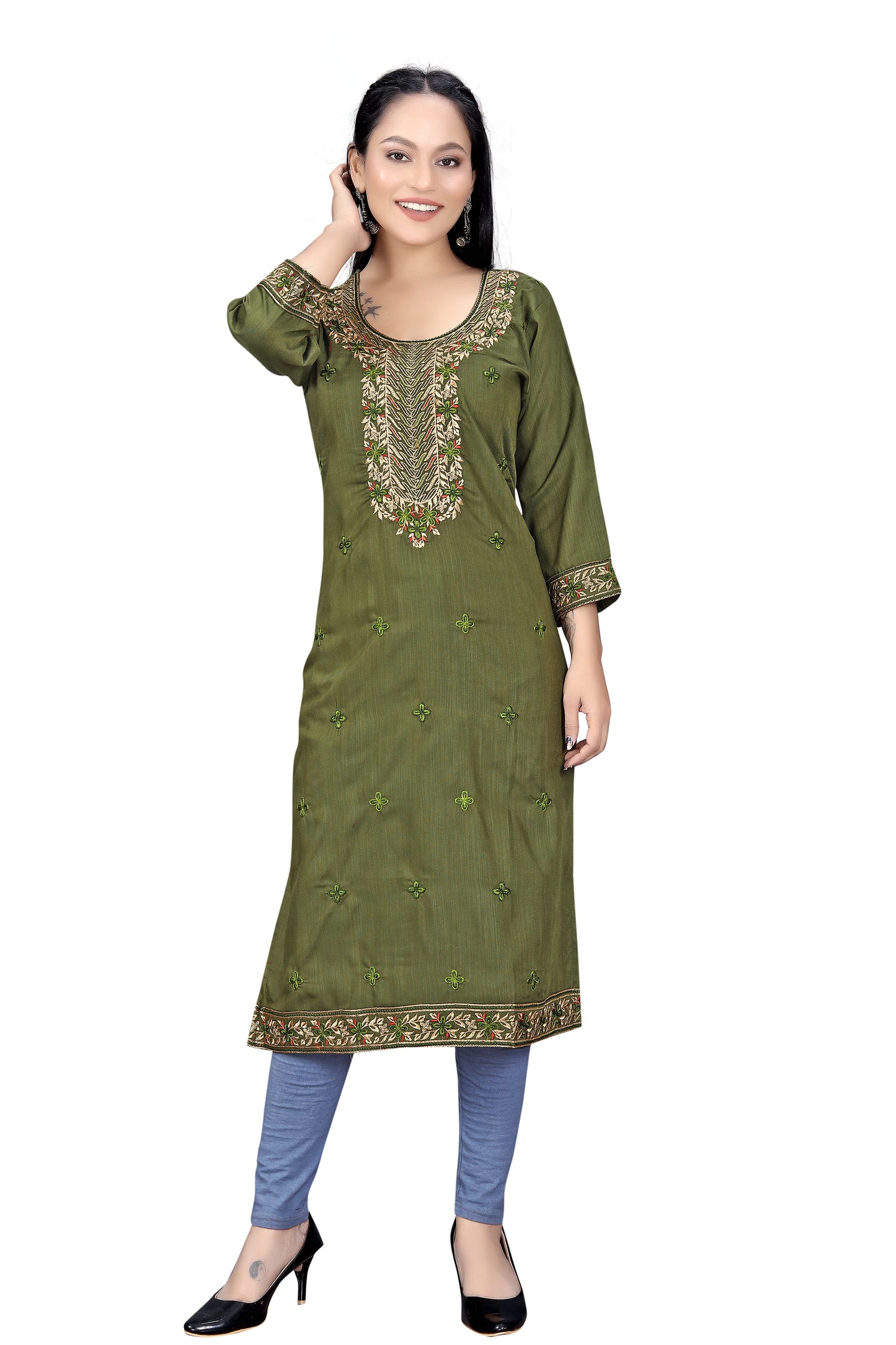 Elegant Embroidered Straight Kurti for Women | Festive & Office Wear
