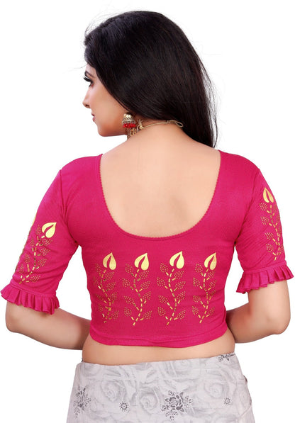 PU Fashion Women's Black Lycra Blouse with Golden Print | Readymade Stretchable Blouse