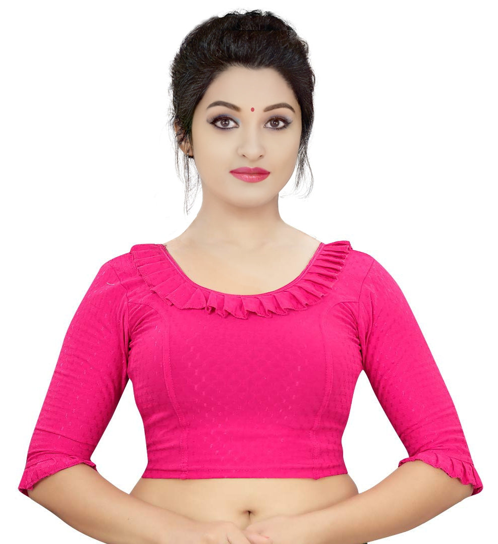 PU Fashion Frill Design Blouse – Stylish Stretchable Readymade Saree Blouse