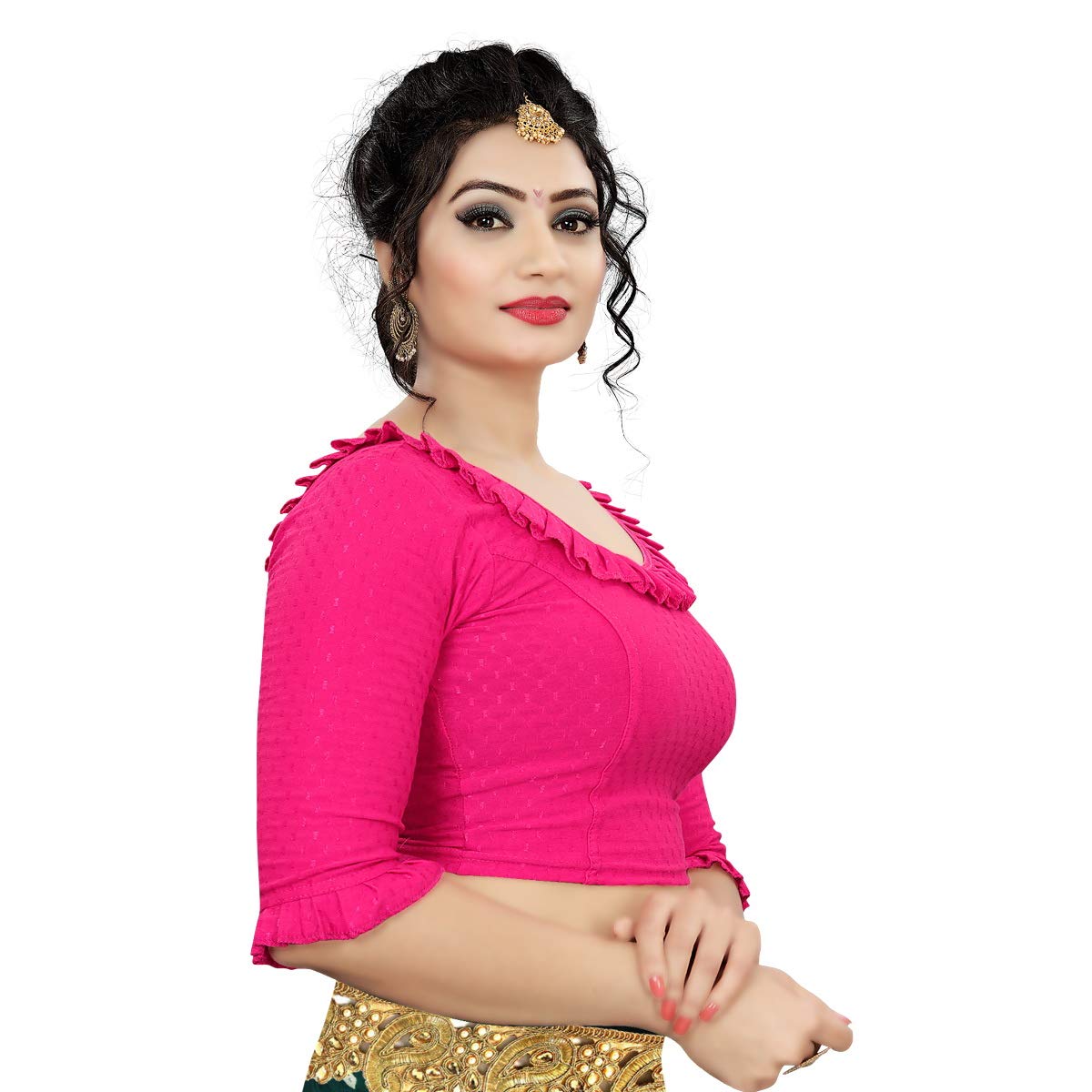 PU Fashion Frill Design Blouse – Stylish Stretchable Readymade Saree Blouse
