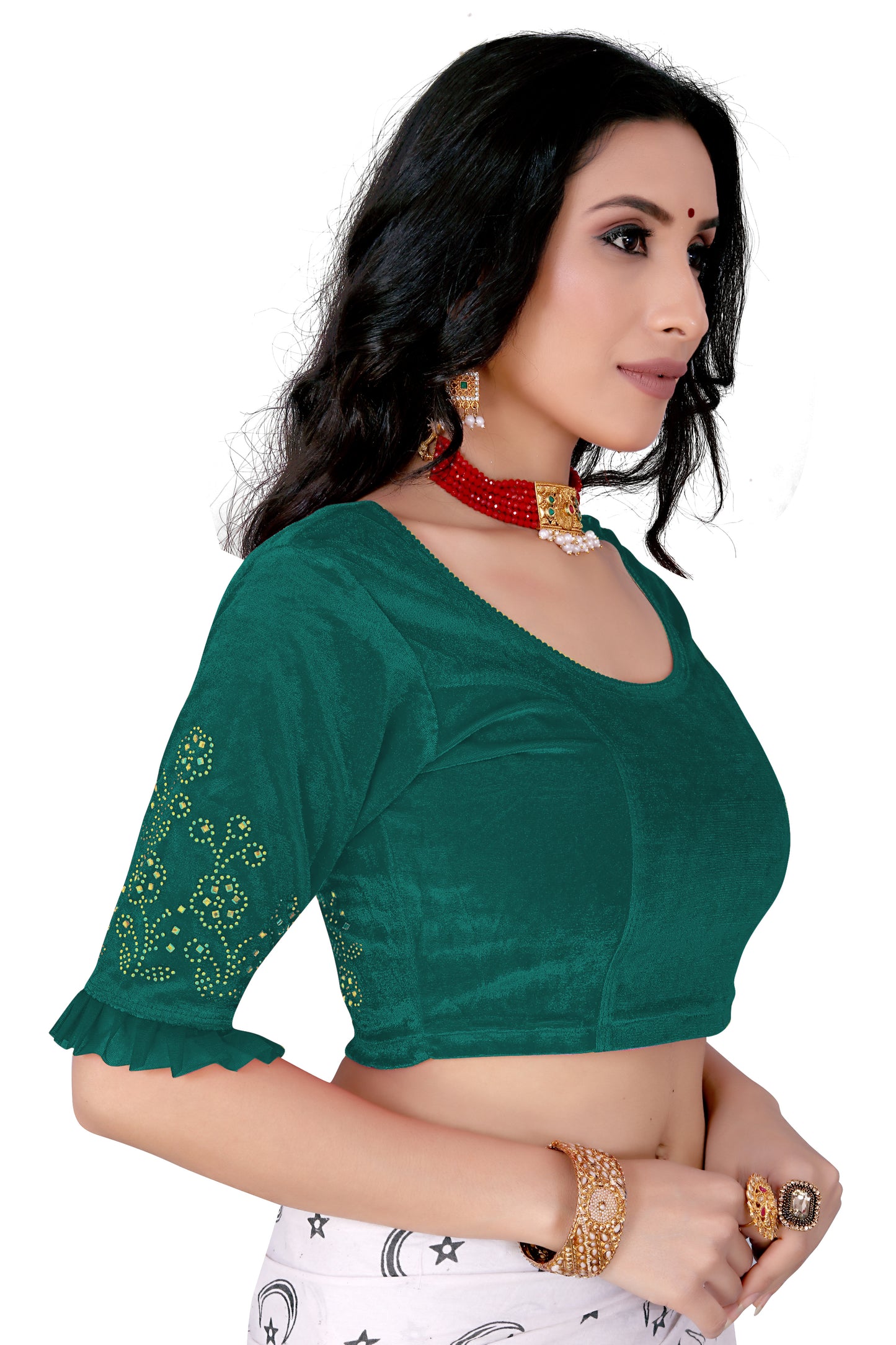 PU Fashion Stretchable Sequin Embroidery Blouse for Saree, Lehenga & Party Wear