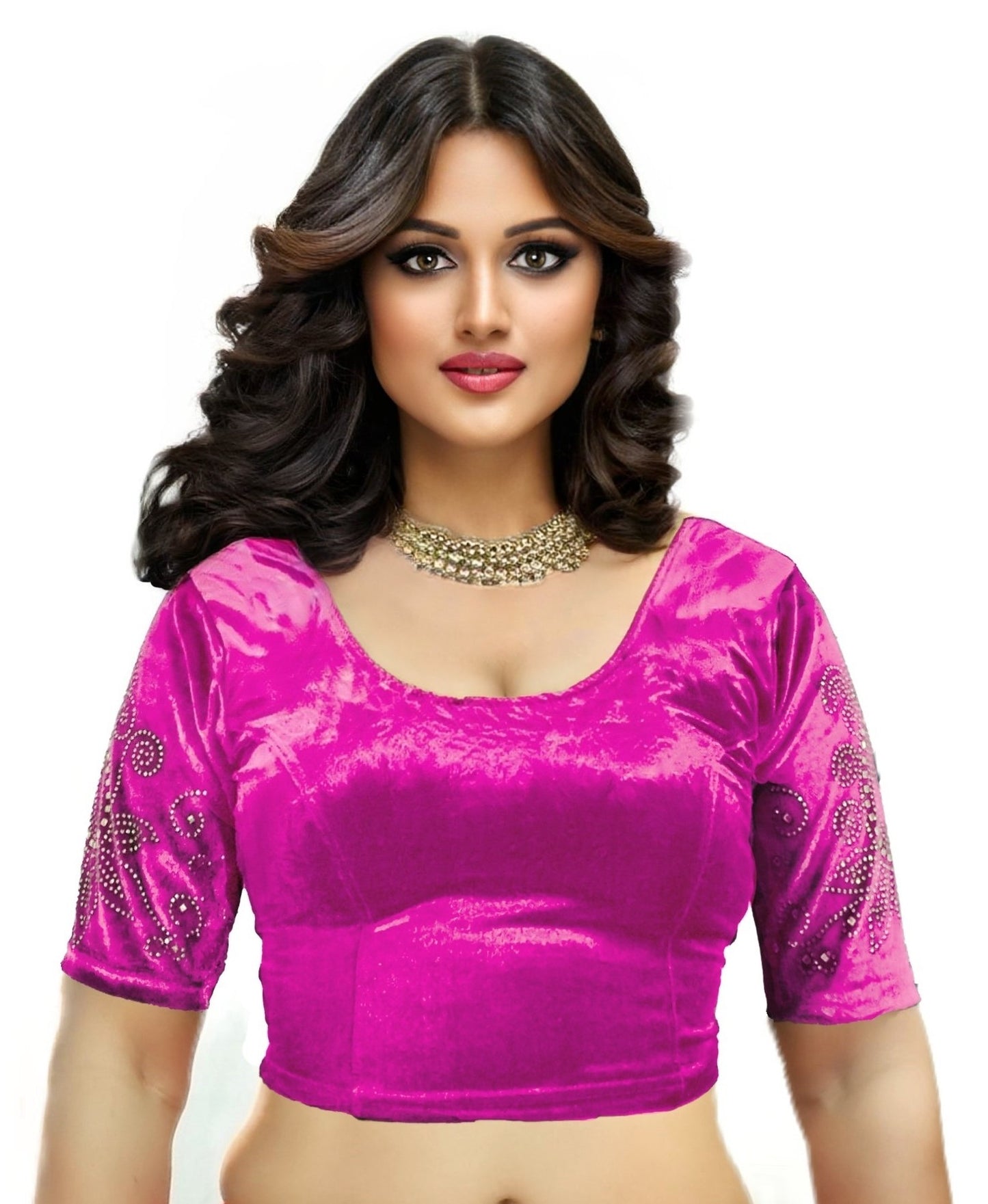 PU Fashion Women's Fancy Velvet Blouse with Stone Work | Stylish Readymade Saree Blouse for Party & Wedding