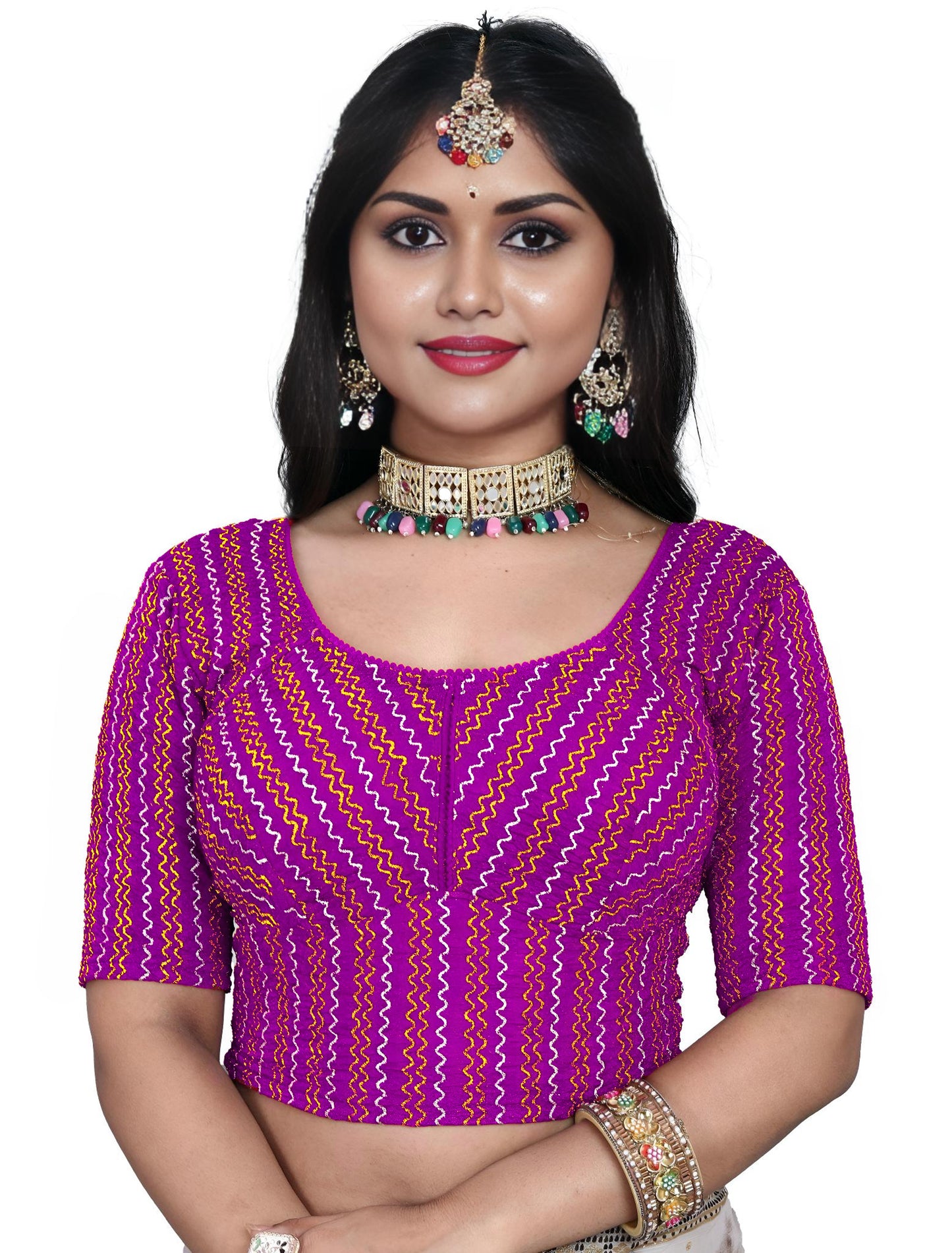 PU Fashion Designer Stretchable Embroidery Blouse for Saree & Lehenga