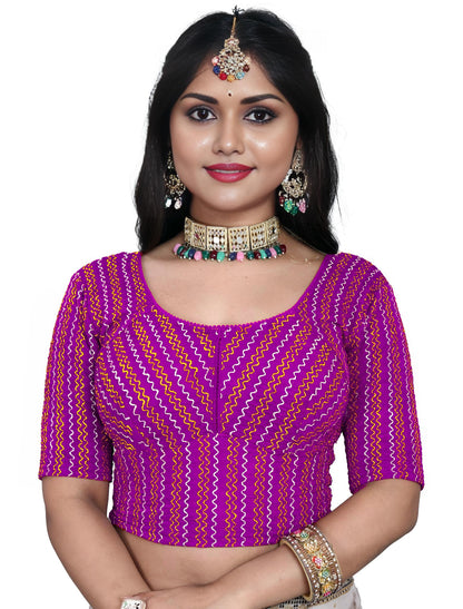 PU Fashion Designer Stretchable Embroidery Blouse for Saree & Lehenga