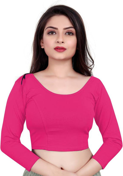 PU Fashion Cotton Stretchable Blouse – Round Neck, Full Sleeve, Readymade Crop Top