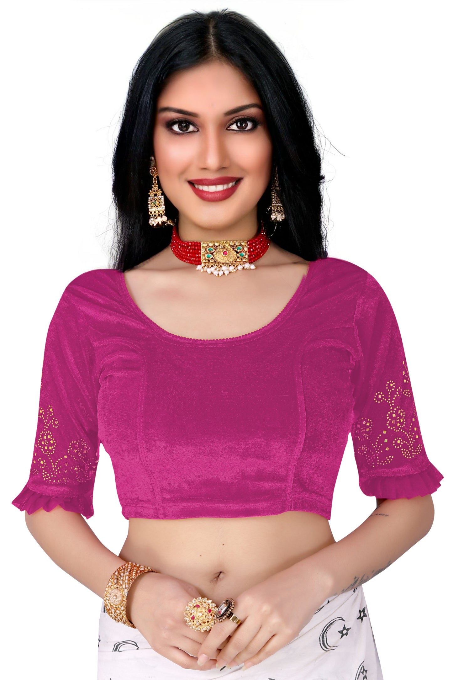 PU Fashion Stretchable Sequin Embroidery Blouse for Saree, Lehenga & Party Wear