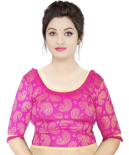 PU Fashion Designer Lycra Blouse – Elegant Paisley Print, Stretchable & Comfortable