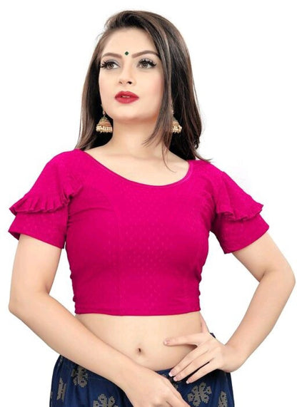 PU Fashion Fancy Frill Sleeve Blouse – Stylish Stretchable Readymade Saree Blouse