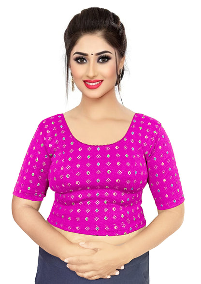 PU Fashion Pigment Print Blouse – Readymade, Stylish Multicolor Design, Elbow Sleeves