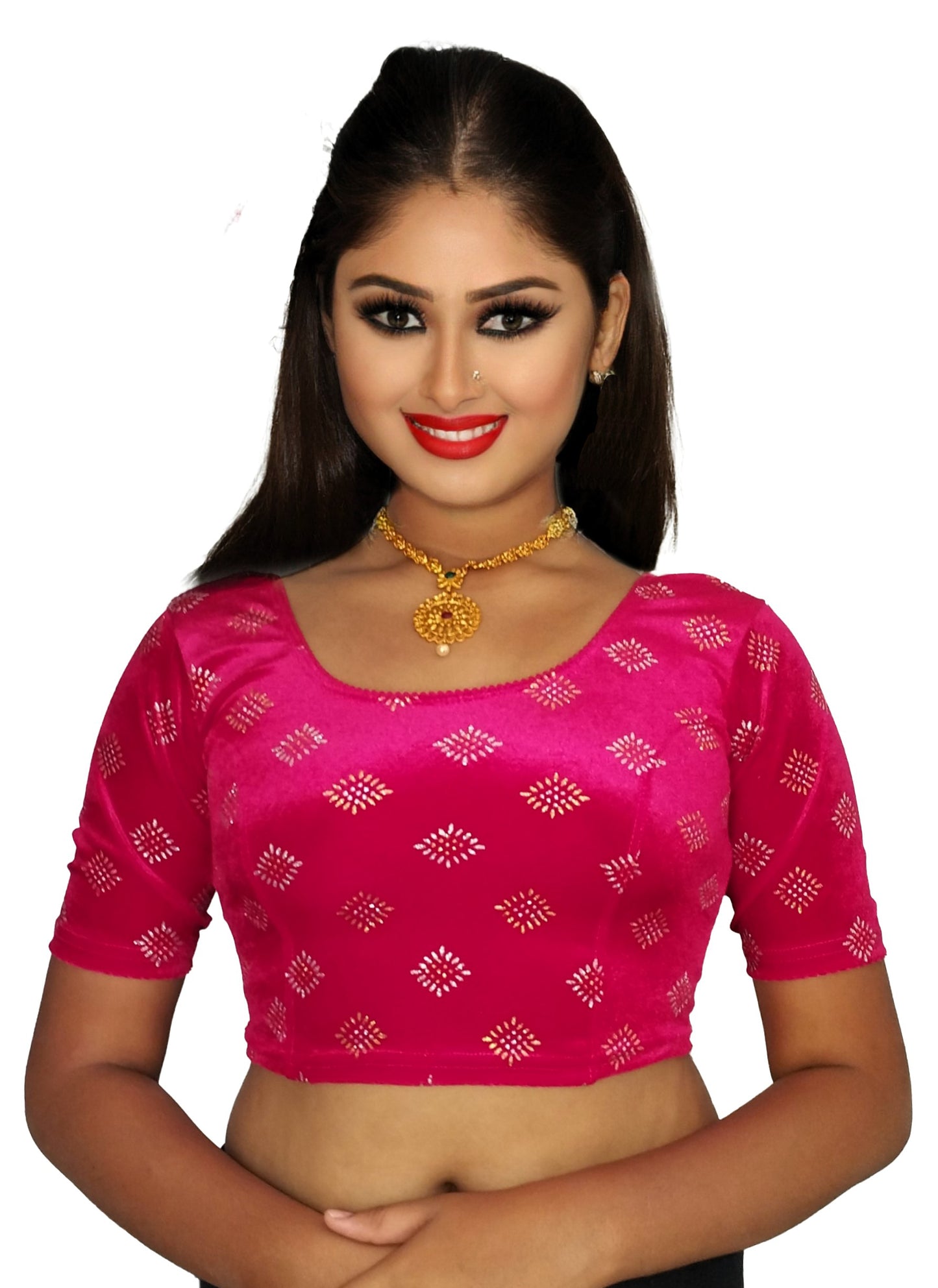 PU Fashion Stretchable Velvet Sequin Blouse for Saree, Lehenga, and Party Wear