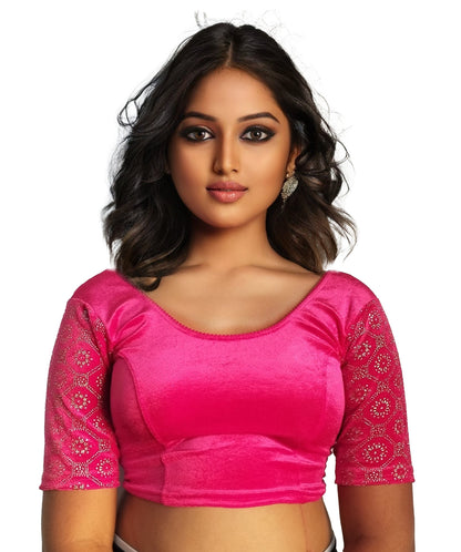 PU Fashion Black Velvet Fancy Blouse with Golden Work | Readymade Designer Blouse for Saree and Lehenga