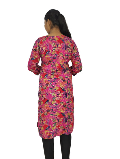 PU Fashion Pure Rayon Rani Pink Floral Printed Kurti for Women | Elegant and Comfortable Daily Wear Straight Kurti
