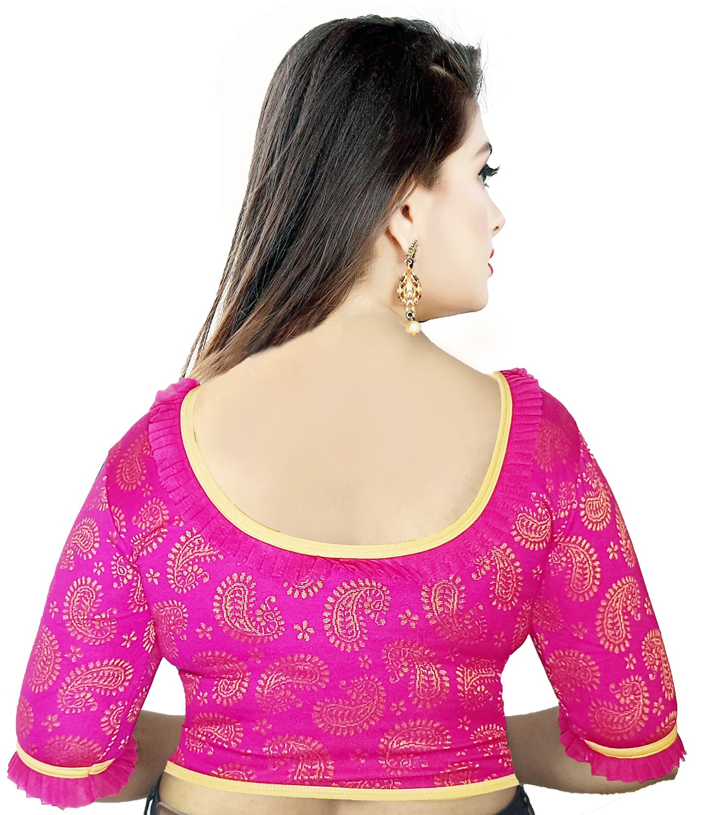 PU Fashion Designer Lycra Blouse – Elegant Paisley Print, Stretchable & Comfortable