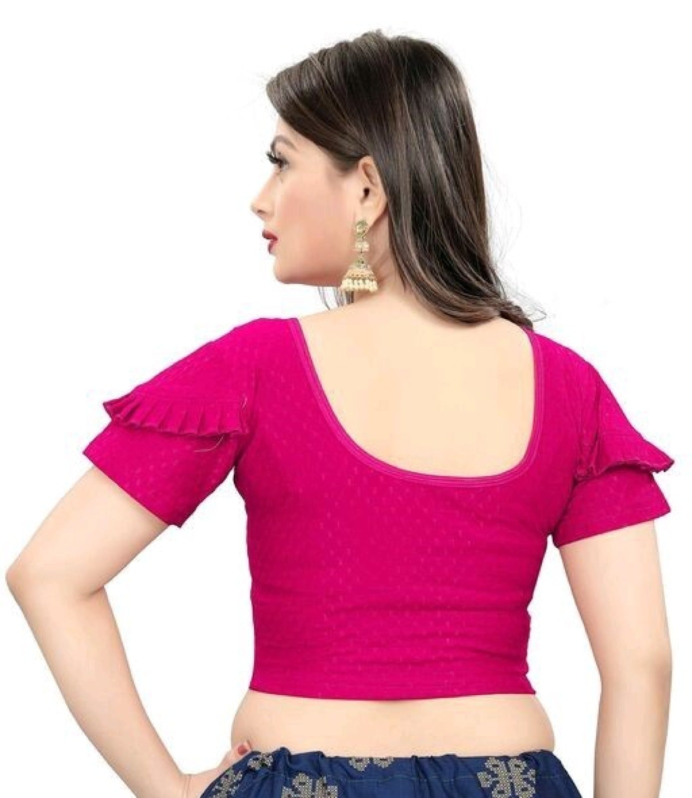 PU Fashion Fancy Frill Sleeve Blouse – Stylish Stretchable Readymade Saree Blouse