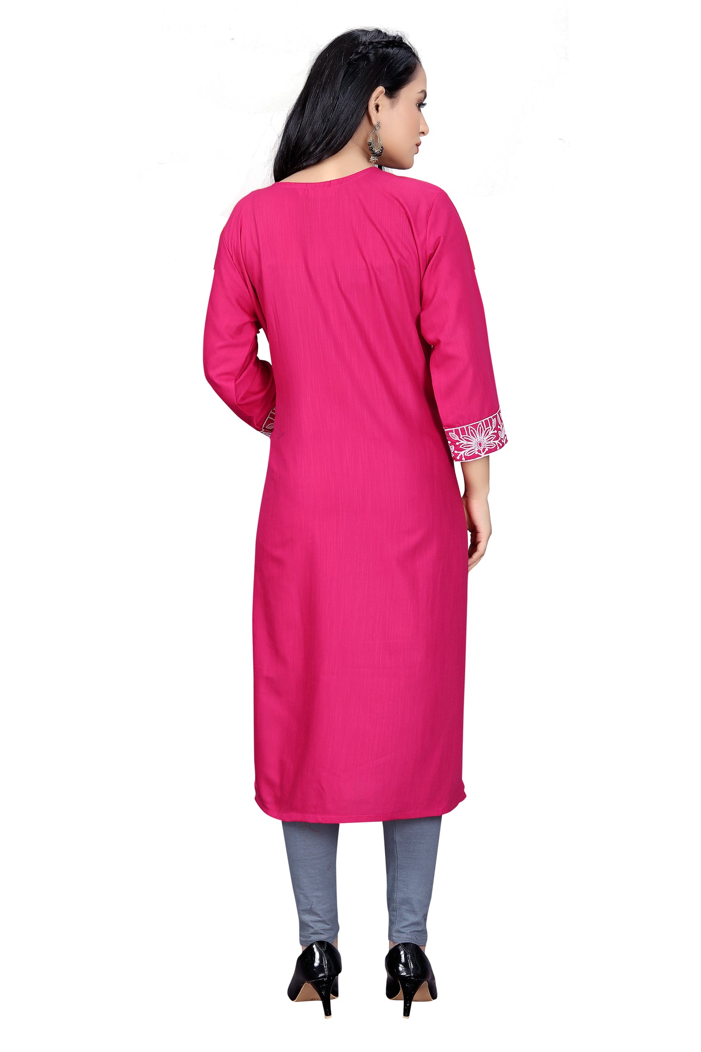 PU Fashion Chikankari Style Embroidered Long Kurti for Women | Elegant Straight Fit for Office & Festive Wear