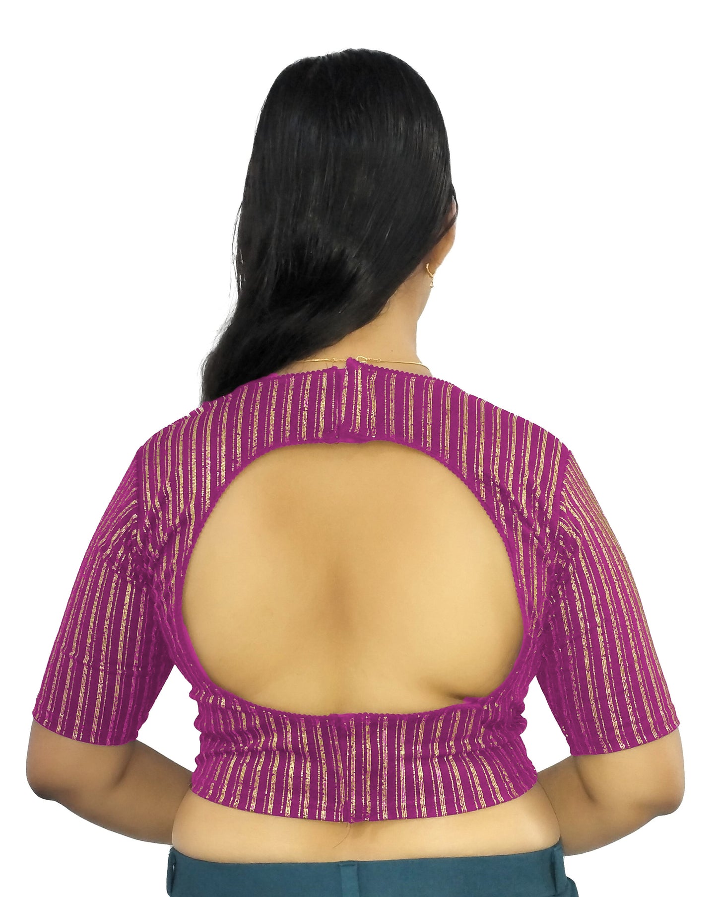 PU Fashion Jacquard Stretchable Saree Blouse | Back Hook & Katroi Design