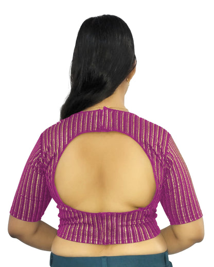PU Fashion Jacquard Stretchable Saree Blouse | Back Hook & Katroi Design
