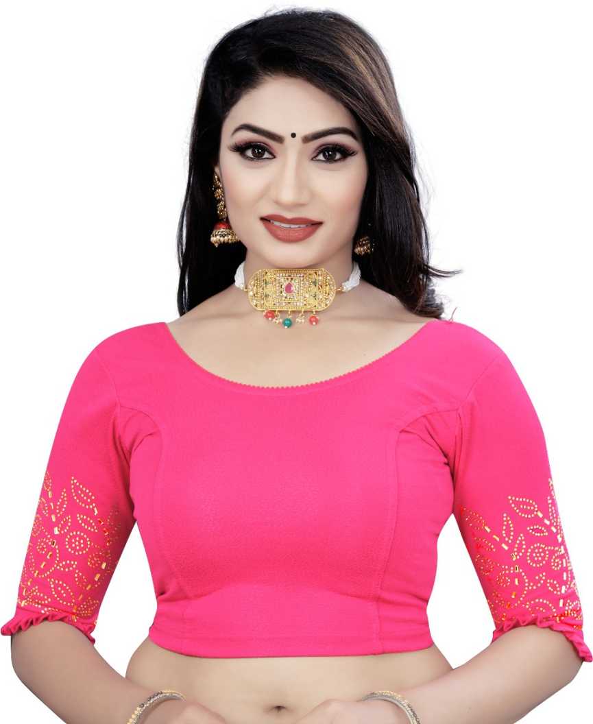 PU Fashion Stretchable Lycra Readymade Blouse with Frill & Swarovski Work